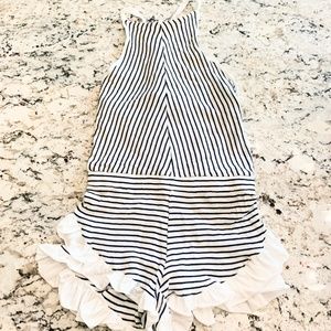 Ocean Drive White & Black Stripe Ruffle Halter Romper